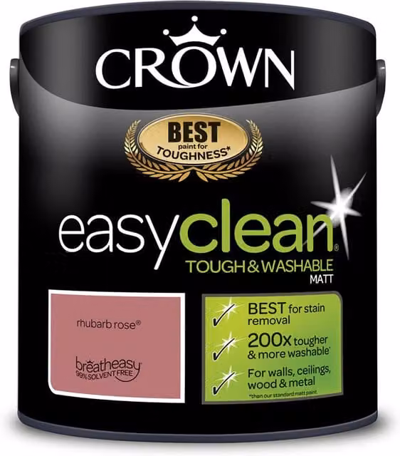 Crown Easyclean Matt Emulsion Dispersion Paint in Pink, 2.5 l – 1