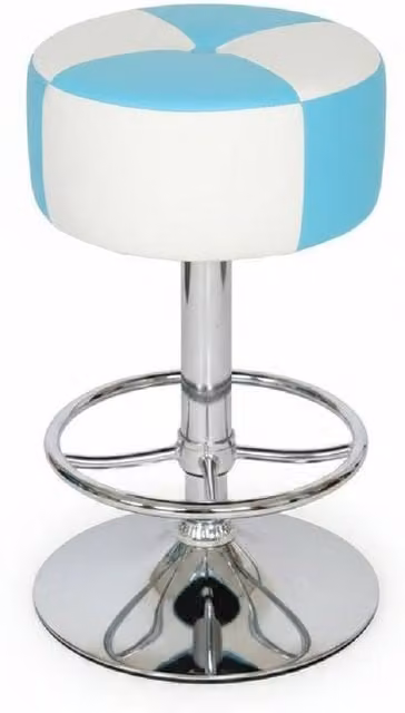 netfurniture Morasi Retro American Diner Kitchen Bar Stool in Blue and White with Padded Upholstery