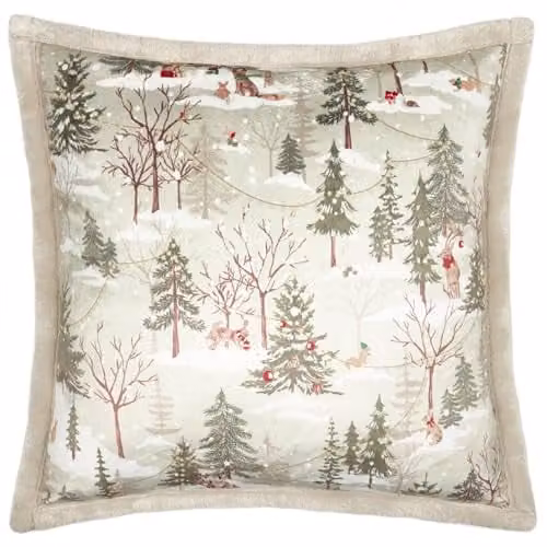 Furn Forest Festivities Square Polyester Filled Cushion in Beige, W/D/H: 50 x 50 x 50 cm