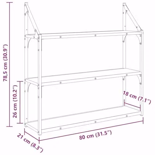 vidaXL Wall-Mounted Modern Shelf in Black, W/D/H: 80 x 21 x 78.5 cm – 2