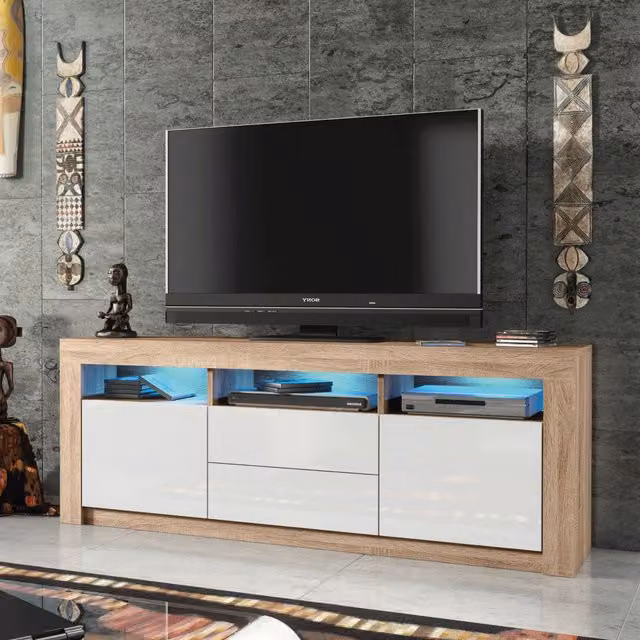 Mex Furniture LTD Modern TV Unit in Oak with Glossy White and Black Doors, W: 160 cm, H: 60 cm, D: 35 cm – 1