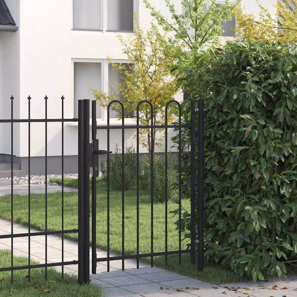Berkfield Home Durable Steel Single Arched Top Fence Gate in Black, W: 100 cm, H: 120 cm – 2