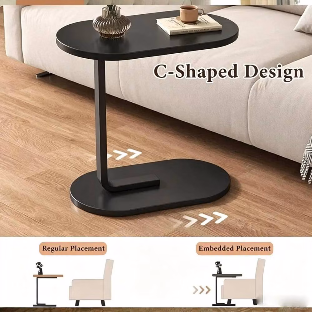 FLAVORA Black C-Shaped Side Table and Slide Under Sofa Coffee Table – 4