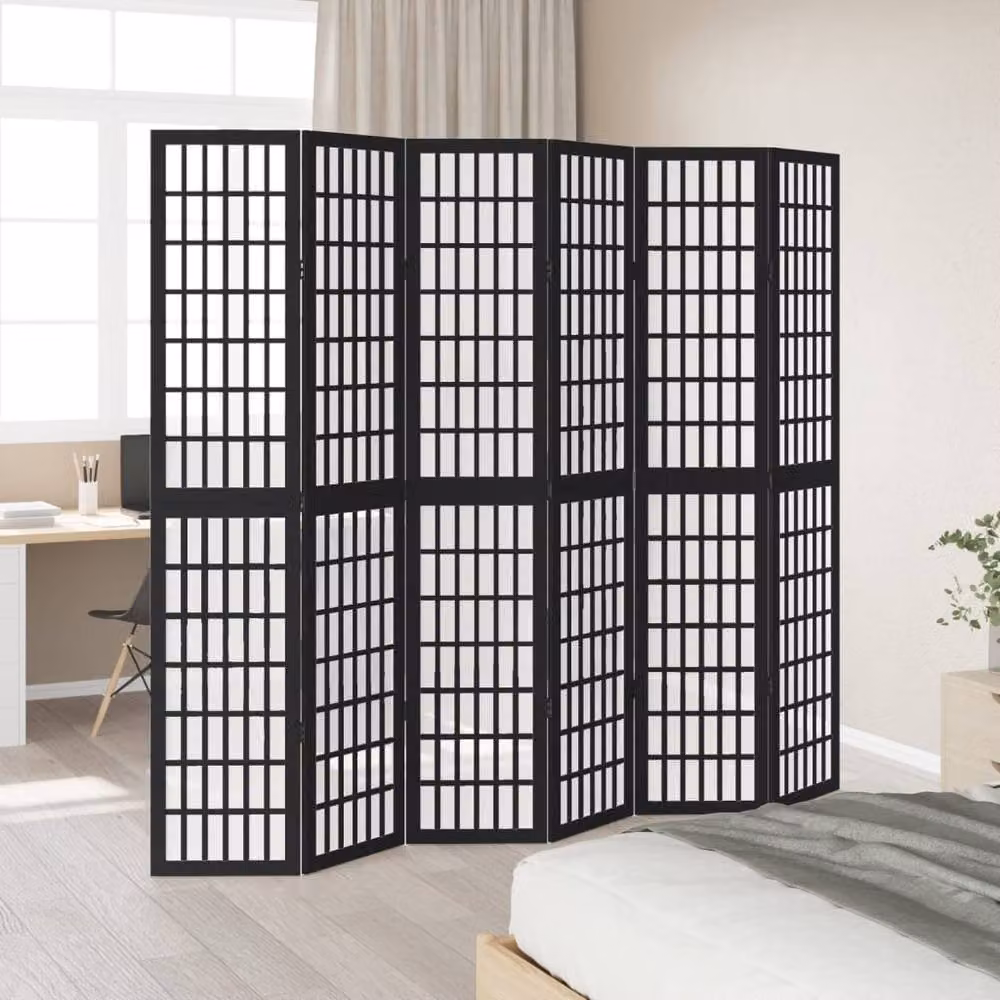 Berkfield Home 6-Panel Room Divider in Black Solid Paulownia Wood – 2