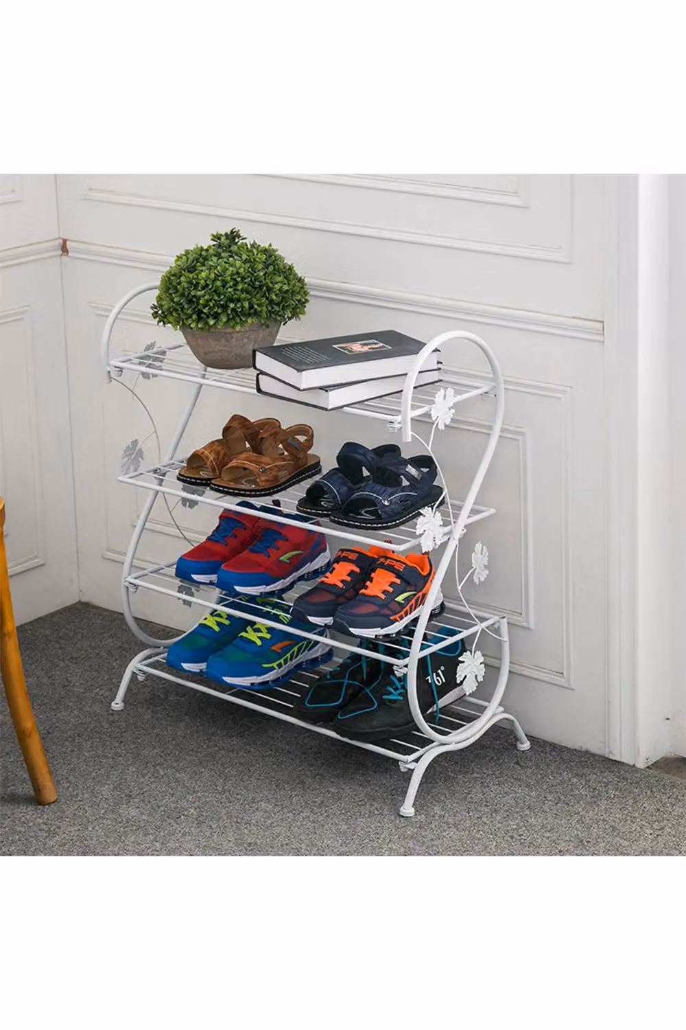 Livingandhome 4 Tier Metal Shoe Rack in White – 2