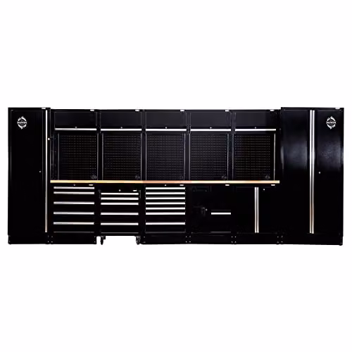 Draper BUNKER 04390 Modular Storage Combo with Hardwood Worktop, 25 Piece, Black