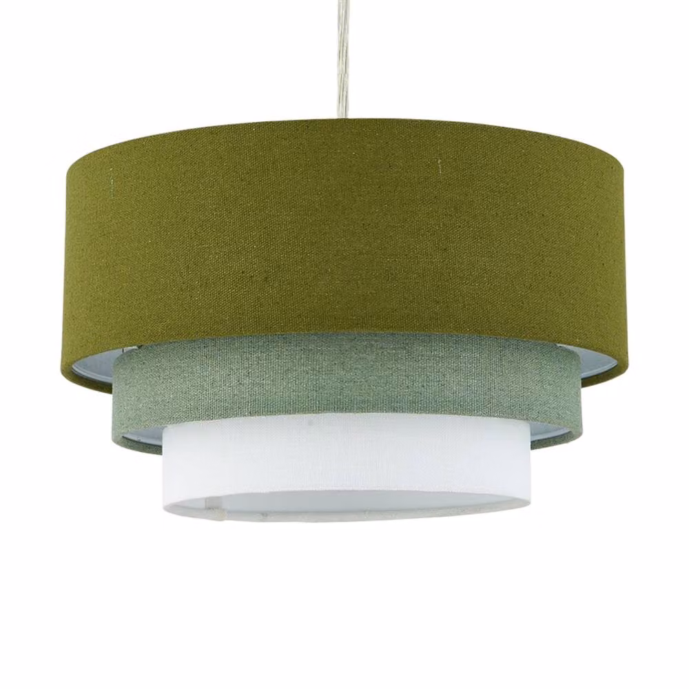 First Choice Lighting Gabi Set of 2 Sage Green Ombre Linen 3 Tier Ceiling Light Shades – 2