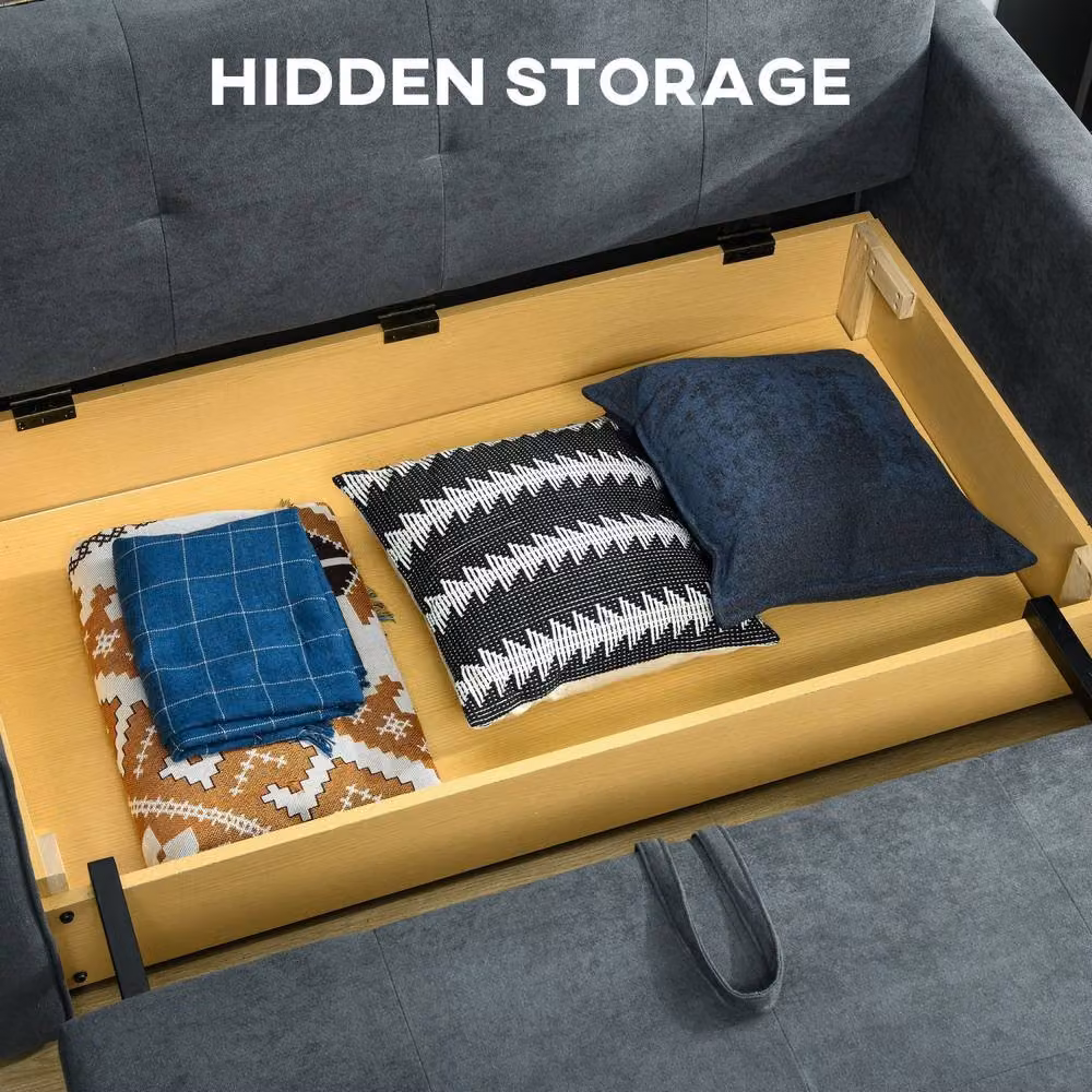 Wyld Haus Takala Nele 2 Seater Sofa Bed in Dark Grey Snow Flannel Fabric with Hidden Storage – 5