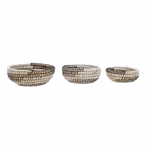 Premier Housewares Lidi Set of 3 Handwoven Wicker Baskets with Black and White Detail, W29 x D29 x H11 cm – 1