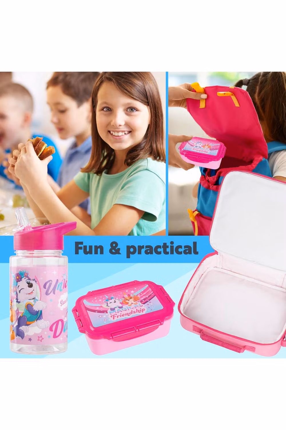 Get Trend Paw Patrol 3 Piece Lunch Set with Water Bottle and Bento Box in Pink, BPA Free and Leakproof – 3