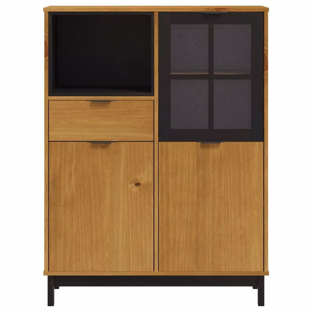 Berkfield Home FLAM Highboard with Glass Doors in Brown Solid Wood Pine, W/D/H: 92 x 40 x 122.5 cm – 4