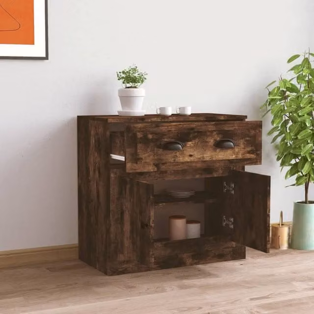 Berkfield Home Smoked Oak Sideboard in Brown, W/D/H: 70 x 35.5 x 67.5 cm