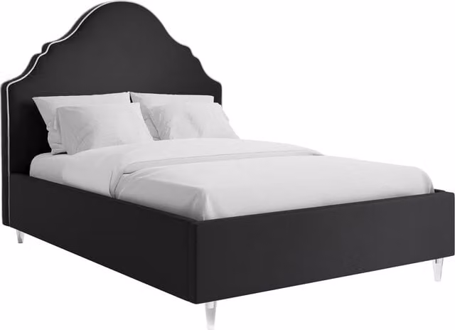 LPD Home Quince Onyx Double Bed in Black Velvet Fabric, W: 140 cm x L: 200 cm