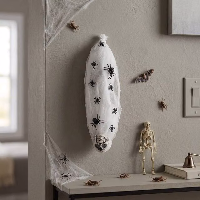 Garden Greatness Hanging Halloween Spider Cocoon Decoration in White and Multicolour