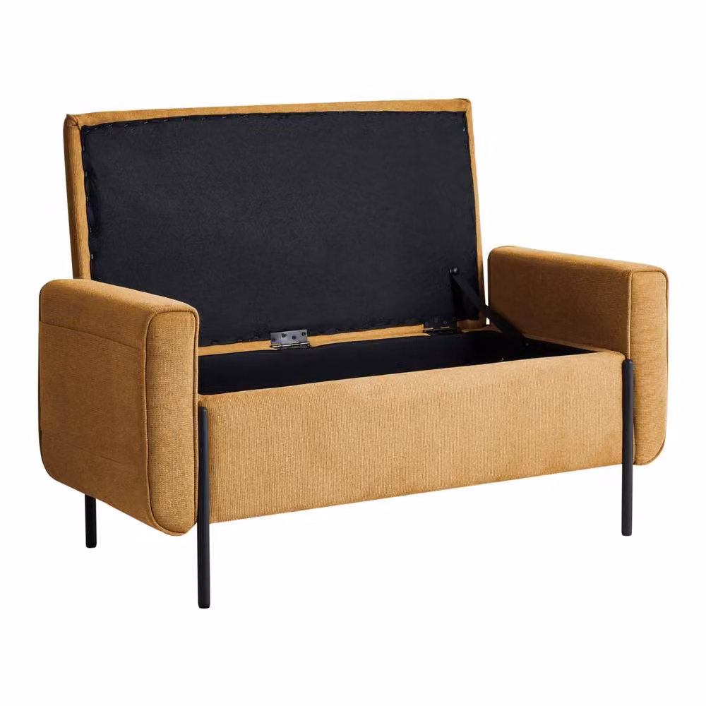 Wyld and Coco Mustard Lift Top Storage Bench in Yellow with Water Repellent Fabric and Metal Legs – 3