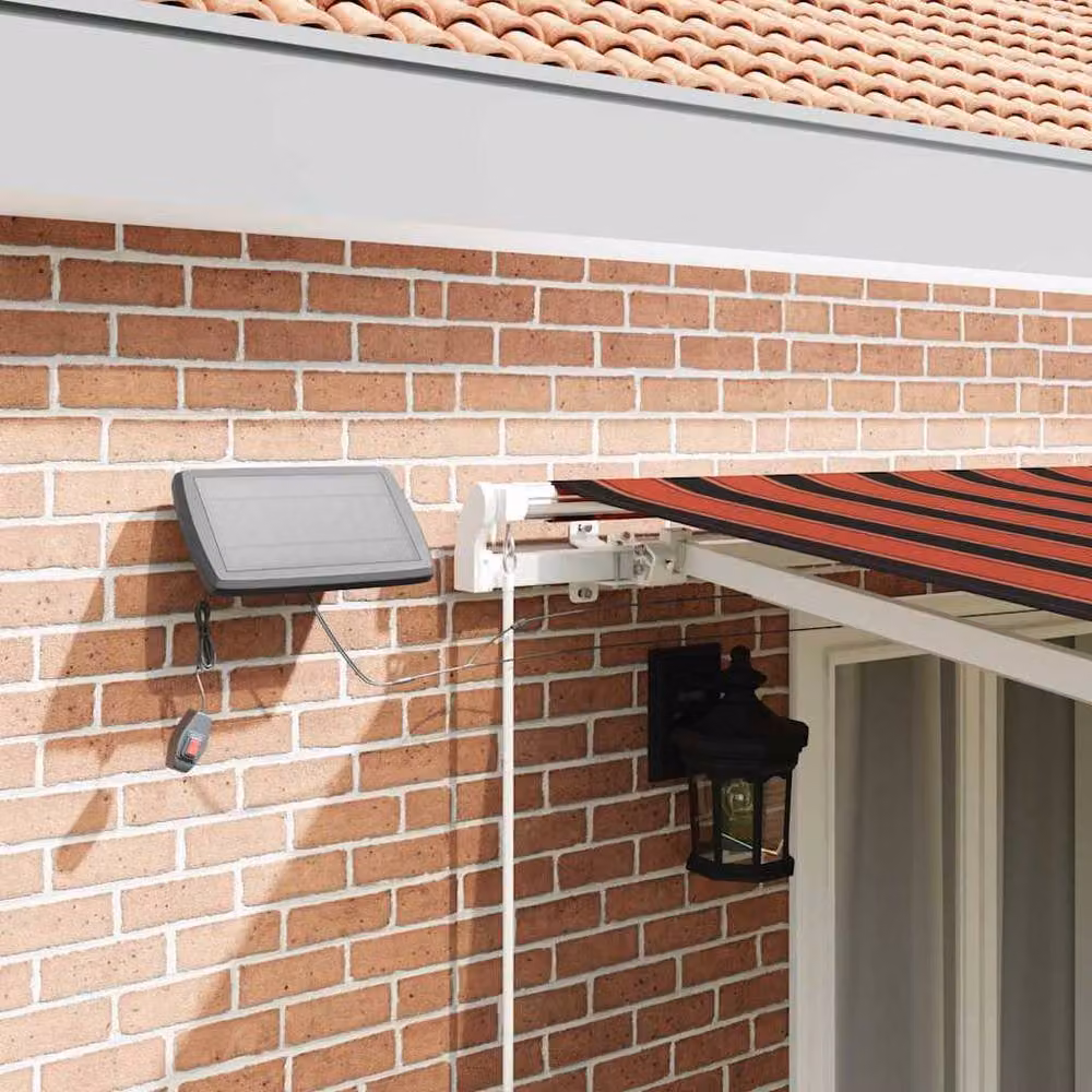 Berkfield Home Manual Retractable Wall-Mounted Awning with LED, Orange and Brown Striped Polyester, W: 500 cm, D: 300 cm – 4