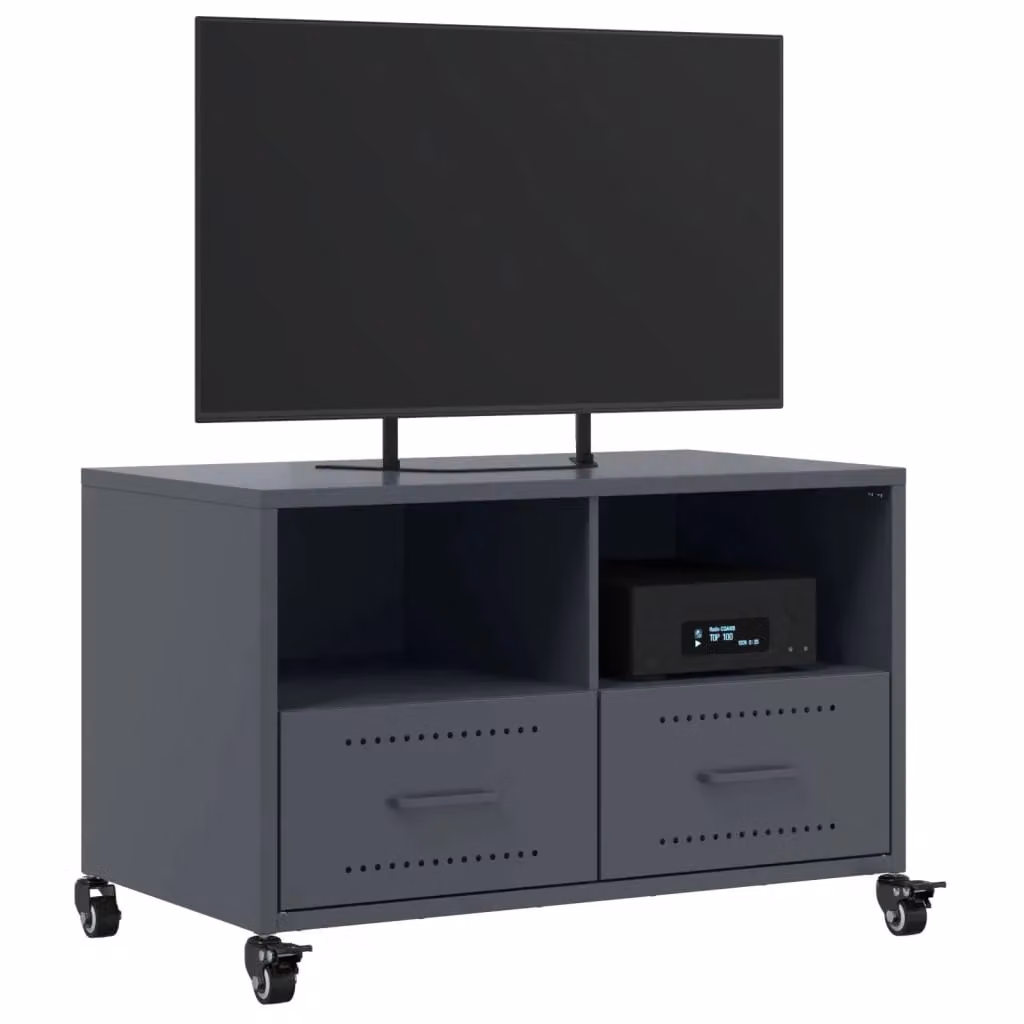Berkfield Home TV Cabinet in Anthracite and Black Metal, W: 68 cm, D: 39 cm, H: 43.5 cm – 4