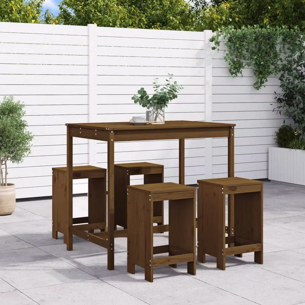 Berkfield Home 5 Piece Rustic Garden Bar Set in Honey Brown Solid Pine Wood – 2