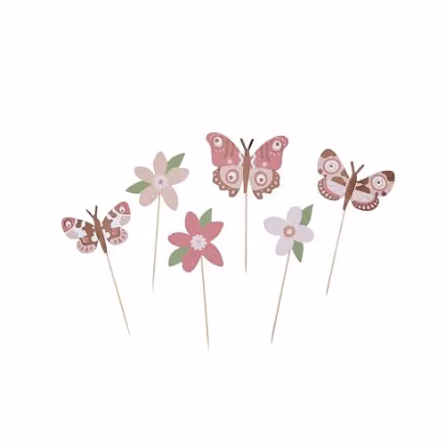 Hootyballoo Flower and Butterfly Food Picks Cake Topper Partyware, Multicolour, Pack of 12 – 2