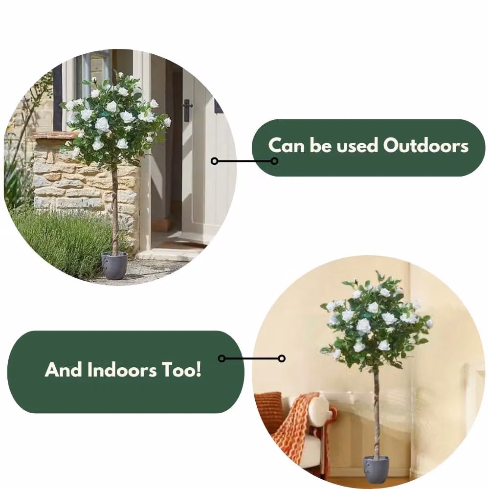 Marco Paul 120cm Freestanding Artificial White Rose Plant in Green – 5