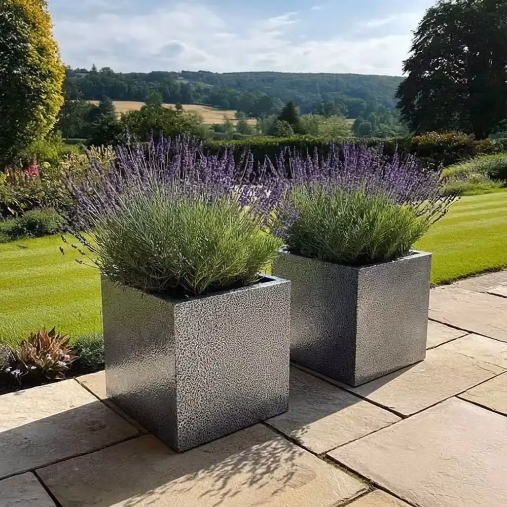 Tulipy Galvanised Steel Square Planter Tub in Silver and Black, W: 60 cm, D: 60 cm, H: 60 cm – 4