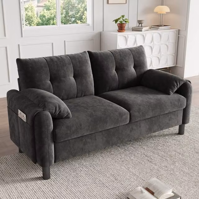 Merax 2-Seater Modern Upholstered Fabric Sofa in Grey, W: 158.0 cm, D: 88.5 cm, H: 80.0 cm