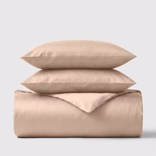 Bedable 100% Cotton Sateen Duvet Cover and Pillowcase Set, Beige, 90 x 200 cm