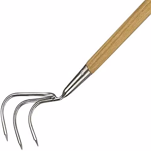 Kent & Stowe Stainless Steel Long Handled 3-Prong Cultivator in Beige and Silver