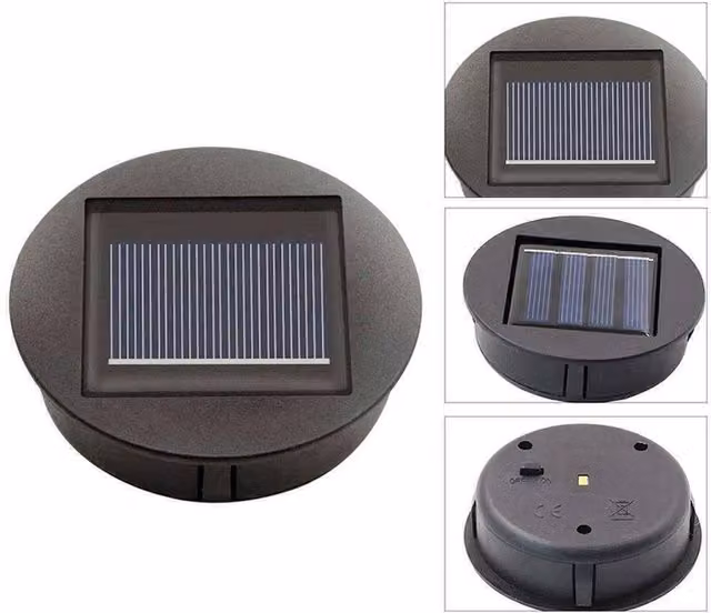 VOGREX 4-Piece Solar Light Replacement Tops with Warm White LED Bulbs, Black