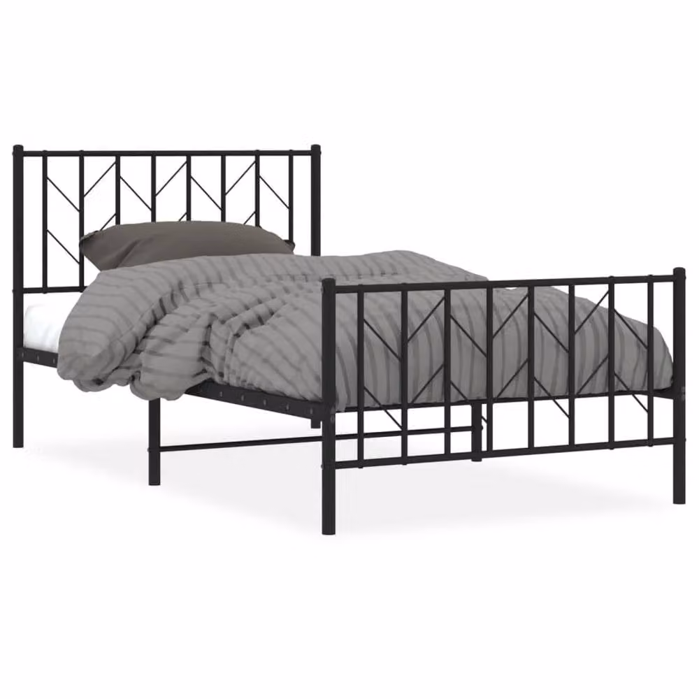 Berkfield Home Metal Bed Frame with Footboard, Black, W/D/H: 100 x 200 cm – 2