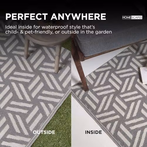 Homescapes Luna Luxury Outdoor Rug, White and Grey Geometric Reversible Woven Polypropylene Mat, W/D/H: 120 x 180 x 1 cm – 3