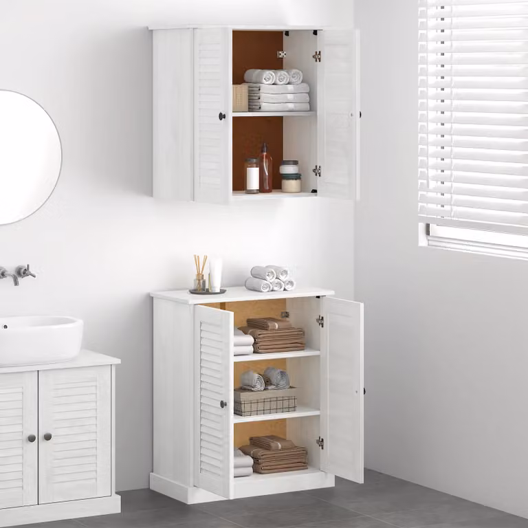 Berkfield Home 2-Piece Brown Rustic Solid Pine Bathroom Furniture Set with Side Cabinet and Open Shelving