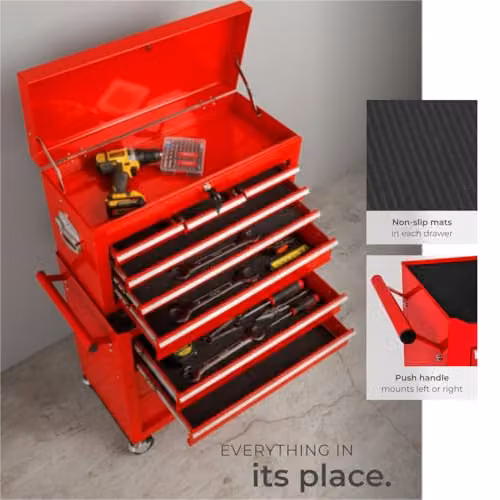 tectake Lockable and Rollable Steel Tool Chest in Red – 7