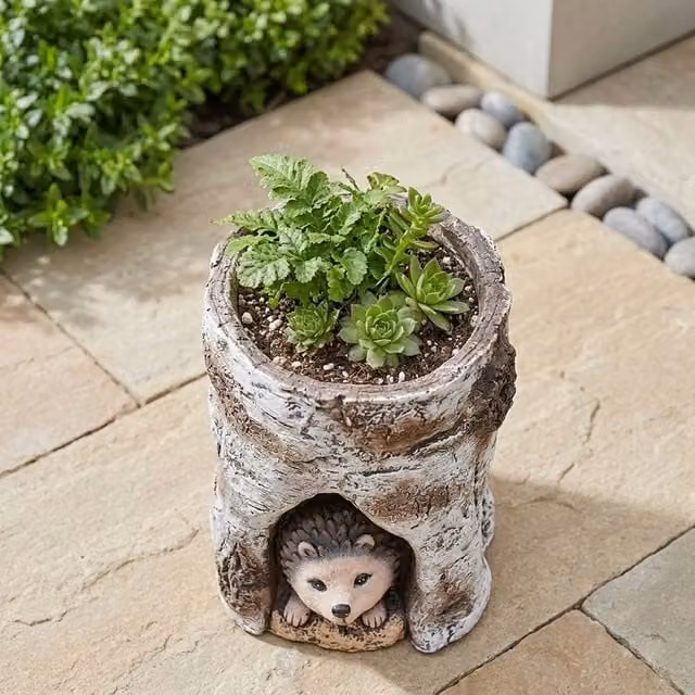Garden Greatness Hog Log Hedgehog Garden Planter, Multicolour Concrete Tub