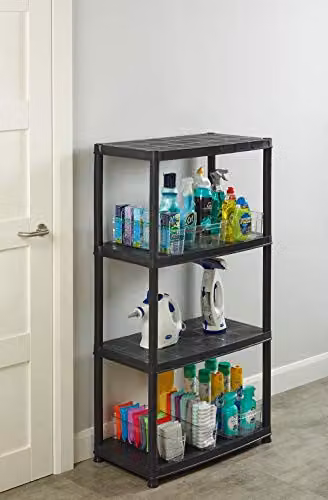 Addis 4 Tier Plastic Freestanding Storage Shelving Unit, Black, H x W x D: 130 x 61 x 30 cm – 2
