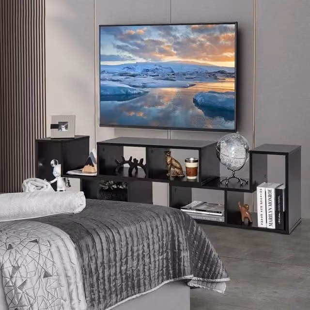 KORVIXA Minimalist Adjustable TV Stand in Black, Width: 100 cm – 1