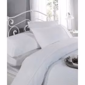 New Edge Blinds Carlton Collection Striped Cotton Mako Satin Duvet Set and Pillowcases in White, W: 140 cm, L: 200 cm – 2