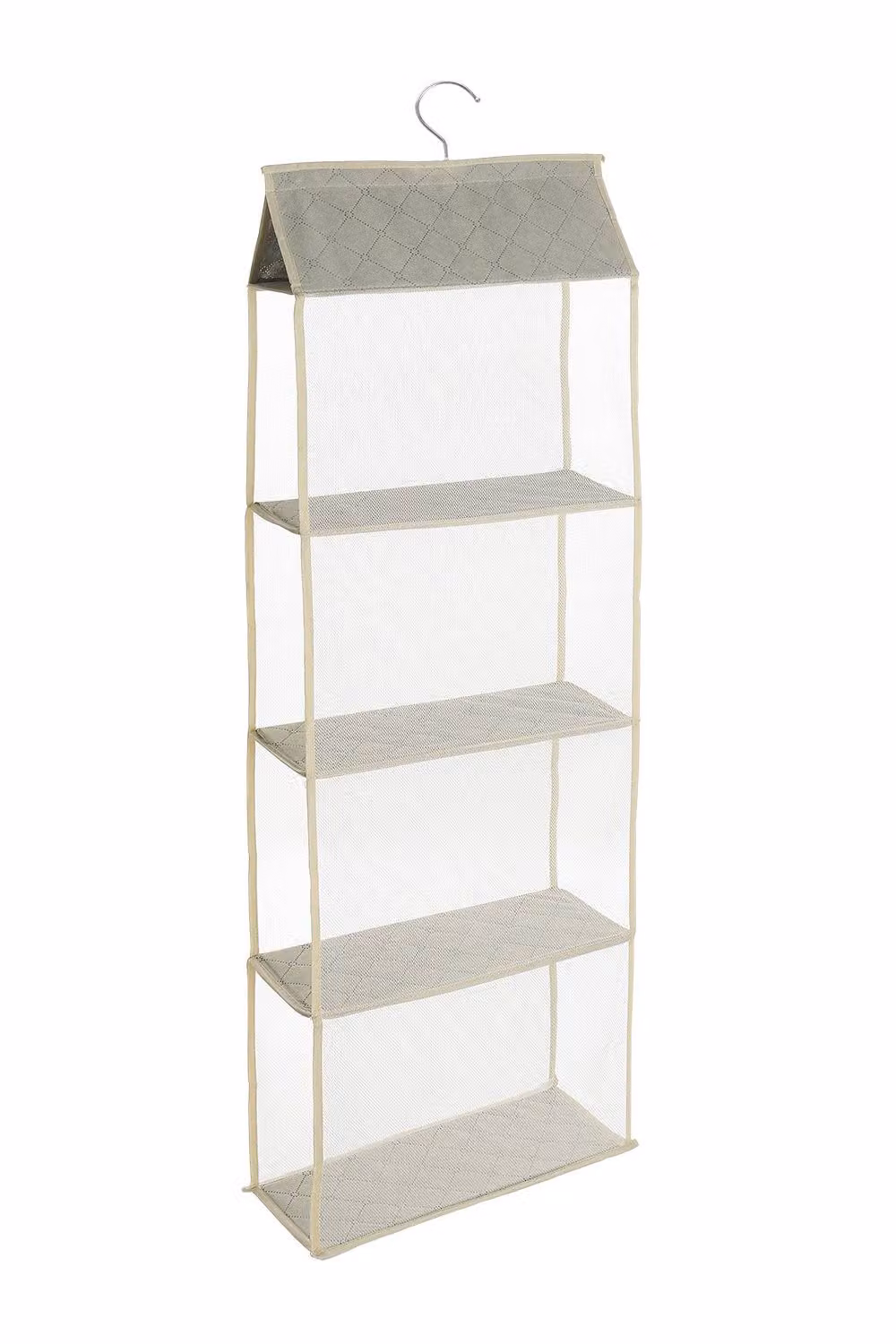 ExtraStar Space-Saving Clothing Rack with 4 Mesh Fabric Compartments in Beige – 2