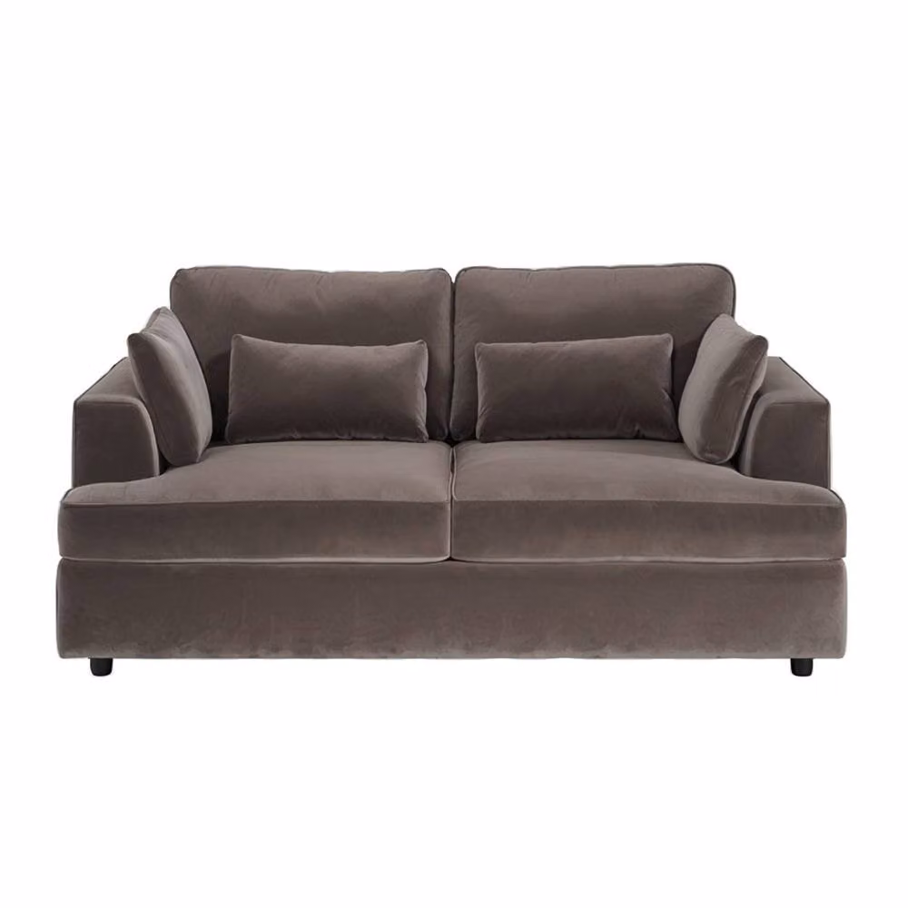 Solace+Co Drew 2 Seater Brown Velvet Sofa with Scatter Cushions and Removable Covers – 3