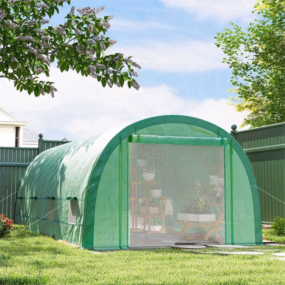 FLAVORA Green Upgraded Polytunnel Greenhouse with Galvanised Steel Frame and Window, W/D/H: 6.0 x 3.0 x 3.0 m – 4