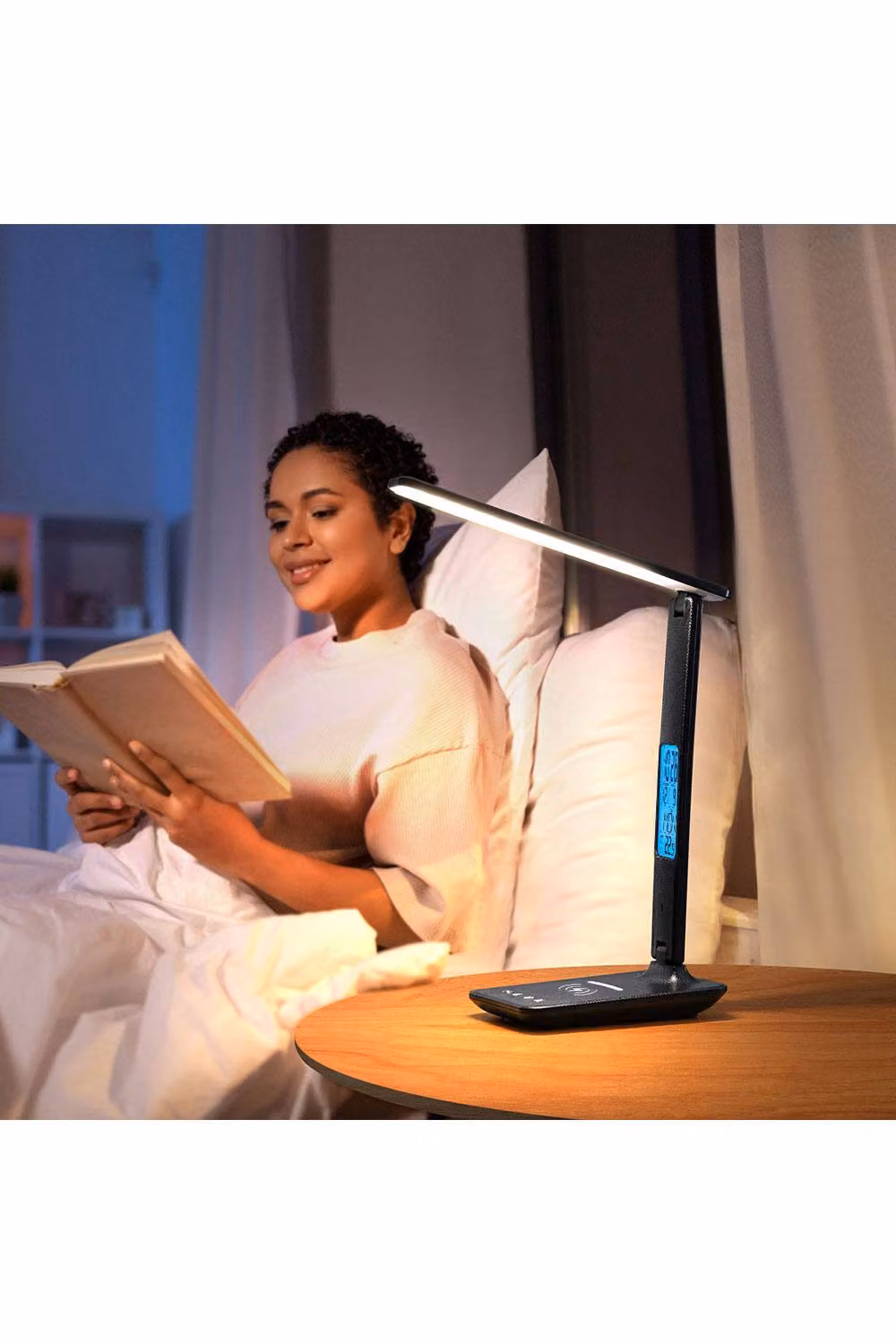 Living and Home Dimmable LED Desk Lamp with Wireless Charger in Black – 2