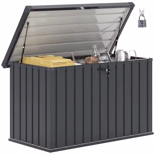 Outsunny 400L Waterproof Metal Garden Storage Box in Dark Grey, W/D/H: 124 x 66 x 72 cm