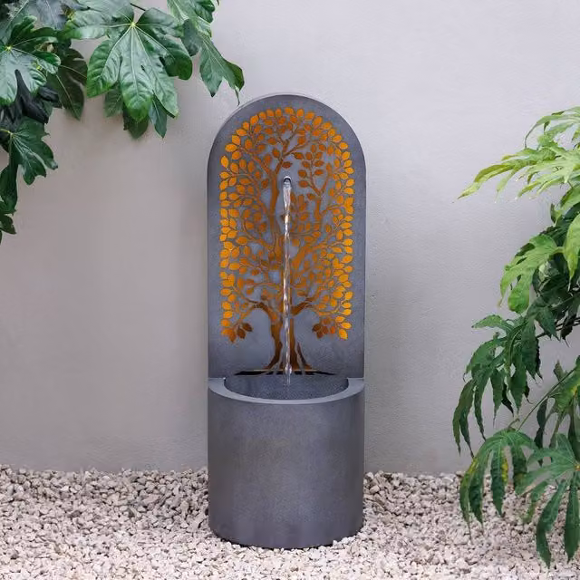 Primrose Grey Zinc Cut-Out Panel Garden Water Feature with LEDs, Height: 110 cm