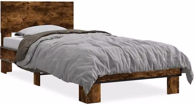 Berkfield Home Smoked Oak Bed Frame in Brown, W/D/H: 90 x 200 cm – 1