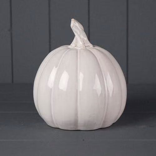 The Satchville Gift Company White Glazed Ceramic Pumpkin Autumn Tabletop Decoration, Height: 17 cm – 1