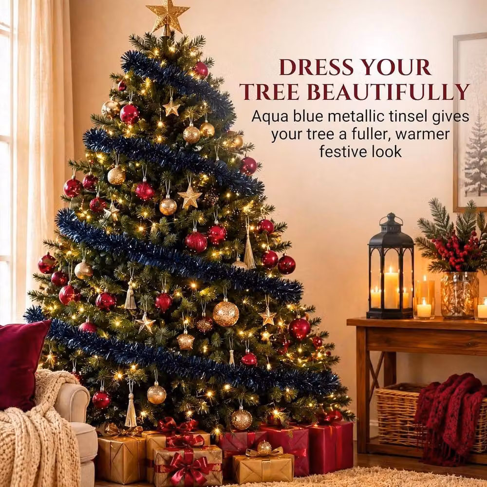 Shatchi Midnight Blue Chunky Tinsel Garland Christmas Decoration – 6