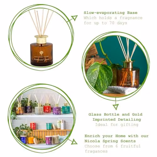 Nicola Spring Sandalwood & Jasmine Scented Reed Diffuser, 200ml, Orange Floral Fragrance – 2