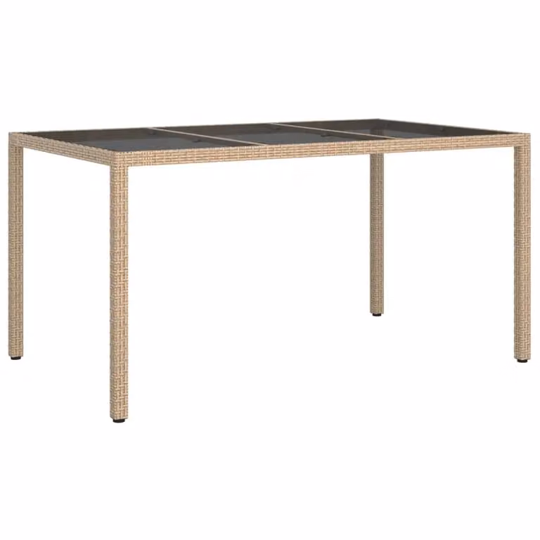 Berkfield Home Garden Table in Beige with Tempered Glass and Poly Rattan, W: 150 cm, D: 90 cm, H: 75 cm