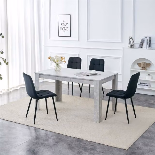 KOSY KOALA Modern Dining Table Set with 4 Black Velvet Chairs, Stone Grey Effect Wood Table and Brown Accents, W/D/H: 117 x 77 x 75 cm – 2