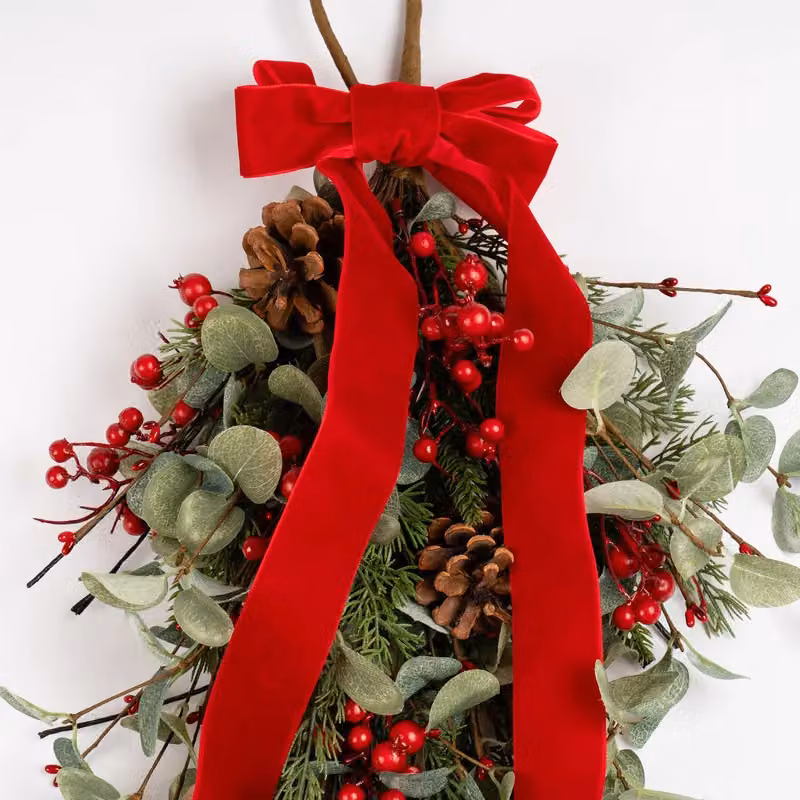 Scottish Everlastings Ltd Red Berry and Eucalyptus Teardrop Wreath Swag, 55 cm – 3